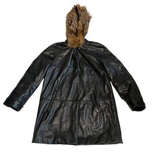 LNR by La Nouvelle Renaissance leather parka coat black leather XS raccoon fur